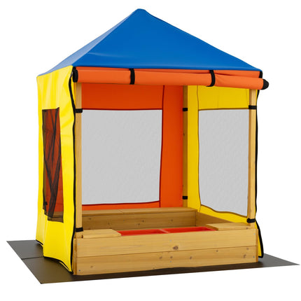 Costzon Kids Wooden Sandbox with Canopy(Yellow&Blue)