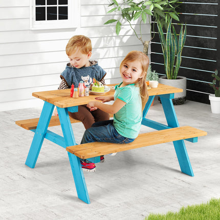 Costzon Kids Picnic Table, Fir Wood Children’s Activity Table with Benches, Toddler Patio Furniture Set