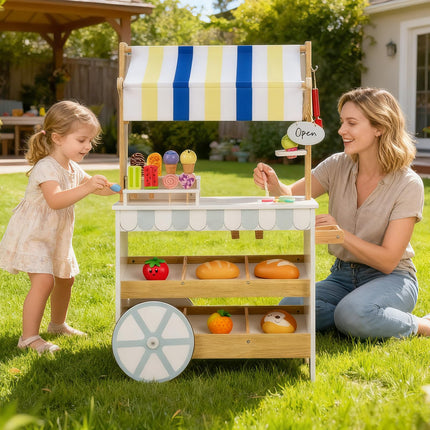 Costzon Kids Ice Cream Cart | 2-in-1 Grocery Store Playset w/Display Shelves