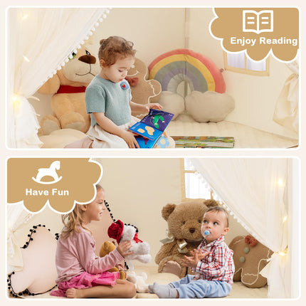Costzon Kids Tent, Large Toddler Play Tent w/Fabric Screen Curtains, Star Lights, Plaid Pennants, 57.5" x 38" x 52.5"