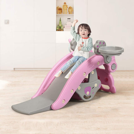Costzon 5 in 1 Toddler Slide Rocking Toy, Slide for Kids with Detachable Stool, Foldable Climber Playground Slide