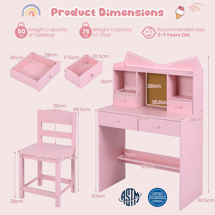 Costzon Kids Desk and Chair Set Girls Desk Student Workstation