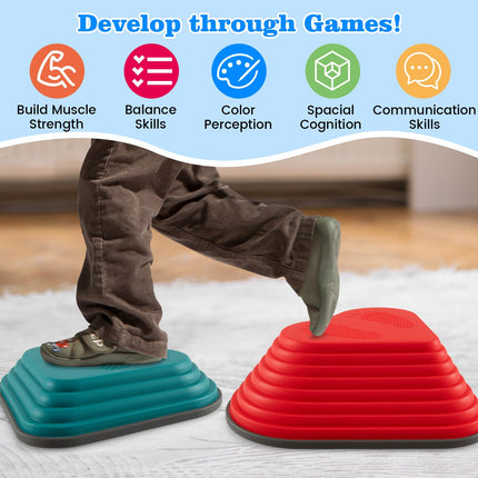 Costzon 6 Pcs Kids Stepping Stone, Non-Slip Toddler Balance Stones, Balance Blocks for Indoor/Outdoor Exercise