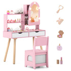 Costzon Kids Vanity with Lights Wooden Kids Vanity Table and Chair Set