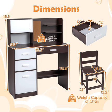 Costzon Kids Desk and Chair Set Wooden Study Table with Hutch