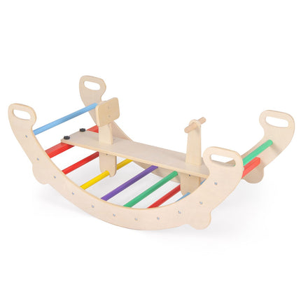 Costzon Wooden Rocking Toys for Toddlers, 4-in-1 Montessori Wooden Arch Climber Ladder Structure