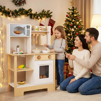 Costzon Wooden Toy Kitchen w/Microwave