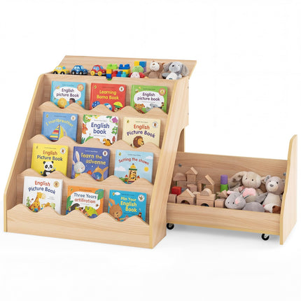 Costzon 2-in-1 Kids Bookshelf 4 Tier Book Shelf Flip-Open Top