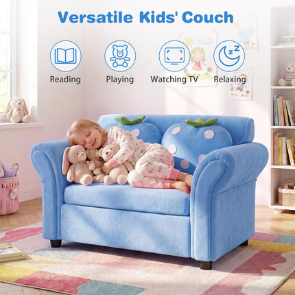 Costzon Kids Couch Double Seat Children's Sofa with 2 Strawberry Pillows