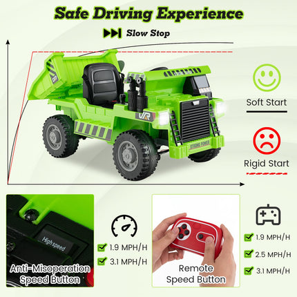Costzon Kids Ride on Dump Truck, 12V Ride on Car w/Remote Control, Construction Vehicle for Kids