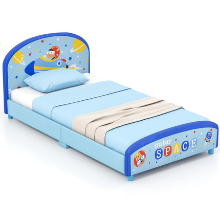 Costzon Twin Bed Frames for Kids, Wood Upholstered Twin Bed Platform with Slat Support, Fits Standard Twin Mattress