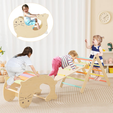 Costzon Climbing Toys for Toddlers, 7 in 1 Foldable Montessori Wooden Arch Climber Ladder with Rocker