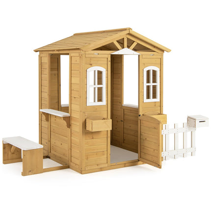 Costzon Fir Wood Outdoor Playhouse for 2+ Years Old Kids