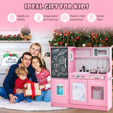 Costzon Kids Kitchen Playset, Wooden Kitchen Toy Set, Pretend Play Kitchen for Toddlers