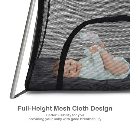 BABY JOY Baby Foldable Travel Crib, 2 in 1 Portable Playpen with Soft Washable Mattress, Side Zipper Design