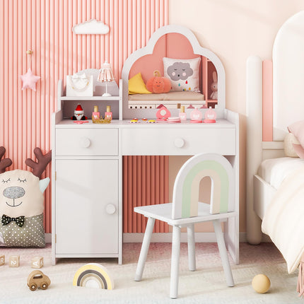 Costzon Kids Vanity, 2 in 1 Girls Vanity Set with Mirror