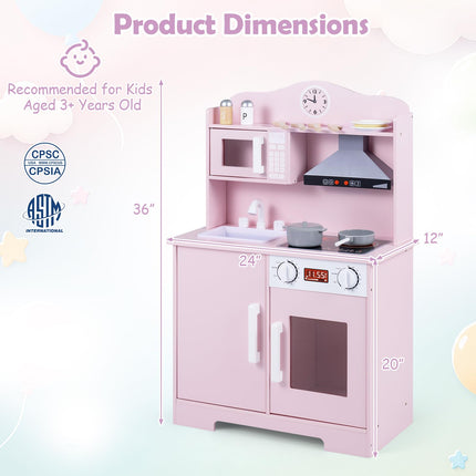 Costzon Play Kitchen for Kids| Wooden Kitchen Playset w/Range Hood