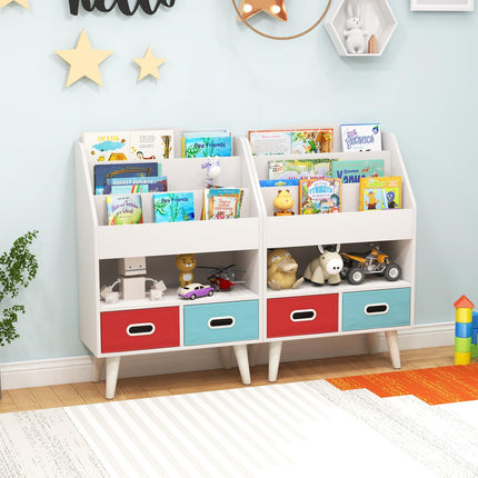 Costzon Kids Bookshelf, 5-Tier Wooden Children’s Book Rack with 2 Cube Bins for Books and Toys