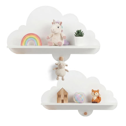 Costzon 2 Pieces Floating Cloud Shelves | Cute Corner Bookshelves for Nursery Playroom