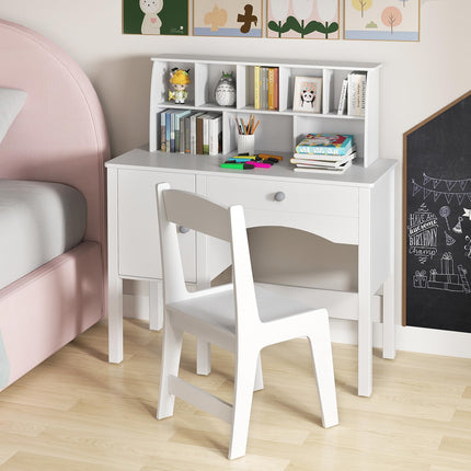 Costzon Kids Desk and Chair Set, Wooden Kids Study Desk with Hutch