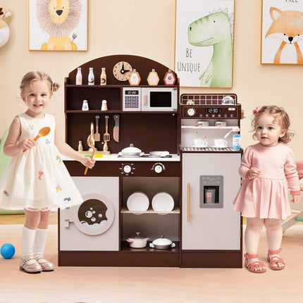 Costzon Kids Kitchen Playset, Wooden Pretend Play Kitchen with Coffee Maker