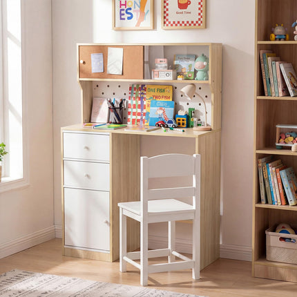 Costzon Wooden Kids Desk and Chair with Hutch and Pegboard