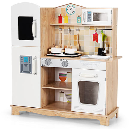 Costzon Kids Kitchen Playset, Wooden Pretend Play Kitchen Toy Set, Toddlers Cooking Toyset