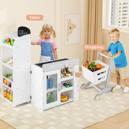 Costzon Kids Grocery Store Playset Convertible Wooden Play Store with Shopping Cart