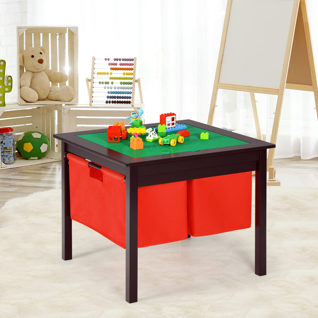 Costzon Kids Table, Children Wooden Activity Table w/Storage Drawers, 2 in 1 Building Block Tabletop