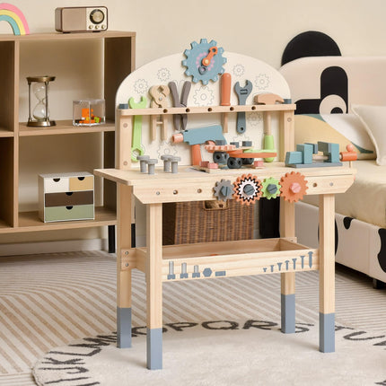 Costzon Kids Tool Bench, Wooden Pretend Workbench w/ 63 Toy Tools and Accessories