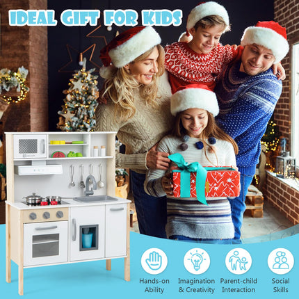 Costzon Kids Kitchen Playset, Wooden Pretend Cooking Toy Set w/Sound