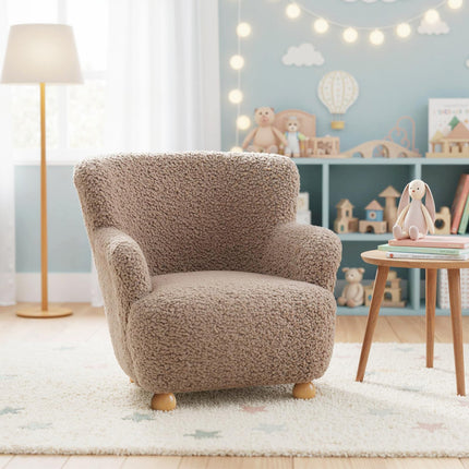 Comfy Kids Chair w/Solid Wooden Frame & Sherpa Fabric