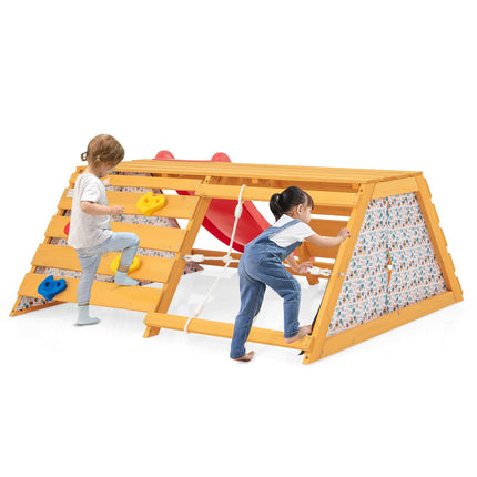 Costzon Climbing Toys for Toddlers, 5-in-1 Wooden Indoor Playground, Climbing Ladder with Slide for Kids
