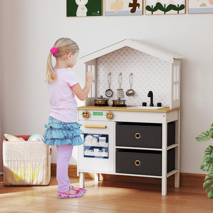 Costzon Wooden Kitchen Playset for Girls Boys Aged 3+