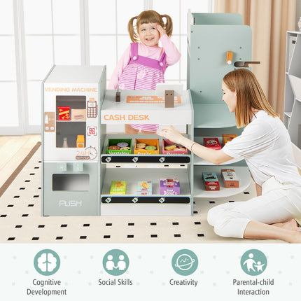 Costzon Kids Grocery Store Playset, Wooden Play Store with Checkout Counter