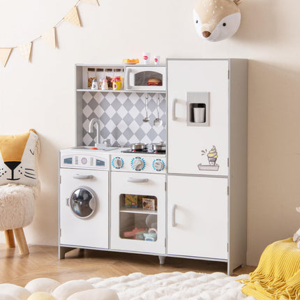 Costzon Play Kitchen for Kids, Wooden Toy Kitchen Set with Ice Maker