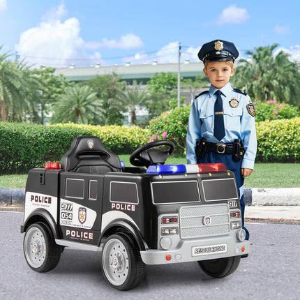 Costzon Ride on Police Car, 12V Battery Powered Electric Cop Cars for Kids w/3 Speeds, Megaphone