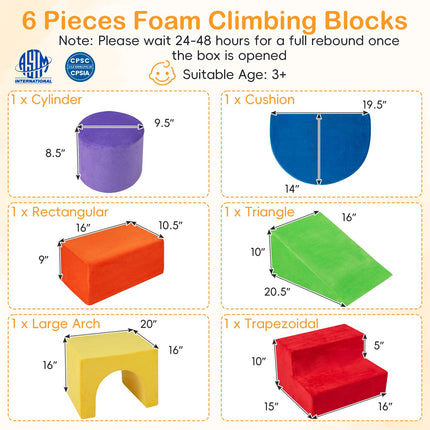 Costzon 6 PCS Foam Climbing Blocks | Velvet Indoor Climb & Crawl Activity Playset