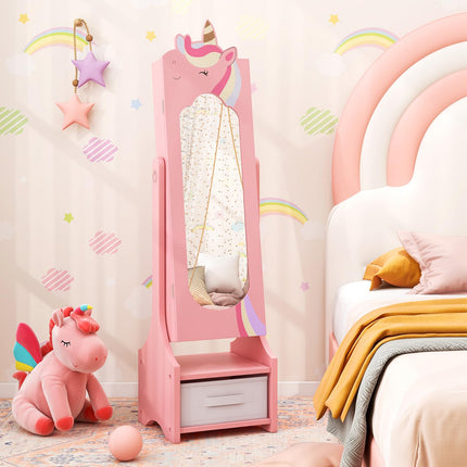Costzon Kids Vanity & Jewelry Armoire Cabinet, Pretend Play Kids Vanity Table and Chair Set