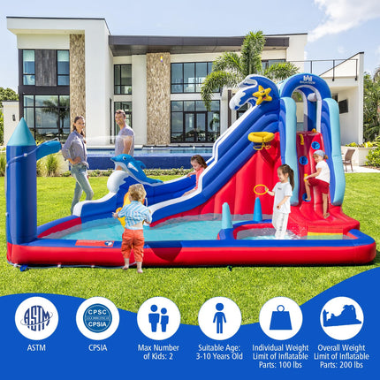 BOUNTECH Inflatable Water Slide, Dolphin Themed Kids Waterslide Park for Outdoor Fun