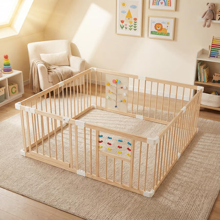 Costzon Wooden Baby Playpen for Babies 63" x 63" Adjustable Multi-Shape 8 Panels Large Play