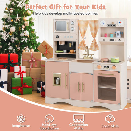 Costzon Kids Kitchen Playset, Wooden Pretend Play Kitchen, Toy Kitchen for Toddler Ages 3+