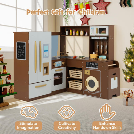 Costzon Corner Kitchen Playset Kitchen Toy Set w/Real Lights & Sounds