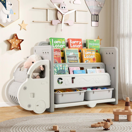 Costzon Car-Shaped Toy and Book Storage Organizer with 3-Tier Bookshelf