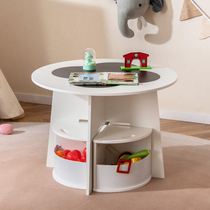 Costzon Kids Table and Chairs, 5 Pieces Children Round Table w/ 4 Storage Stools & Chalkboard Tabletop for Activity