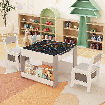Costzon Kids Table and Chairs, 4 in 1 Wooden Activity Desk Set, Toddler Table and Chair Set