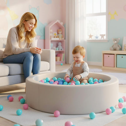 Costzon Round Foam Pool for Toddlers with 200 Ocean Balls and Soft Cushion