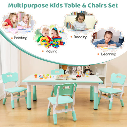 Costzon Kids Table and 4 Chair Set, Height Adjustable Toddler Desk and Chairs, Children Art Study Multi-Activity Table Set
