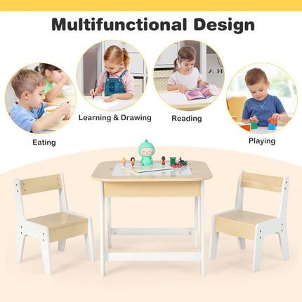 Costzon Kids Table and Chair Set, 3-in-1 Wooden Activity Table with Removable Tabletop