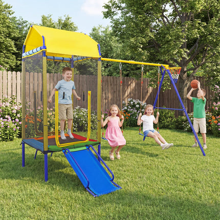 Costzon 5-in-1 Kids Swing Set with Trampoline